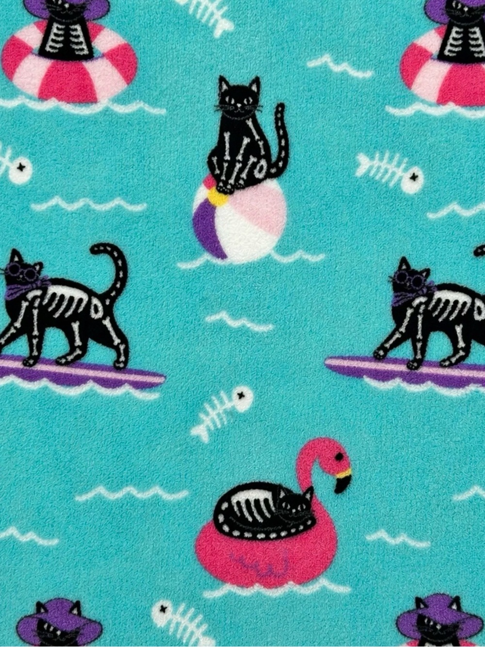 Summerween Blue Skeleton Cats Flamingos Ocean Vibes Plush Throw 50x60 - Picture 2 of 4